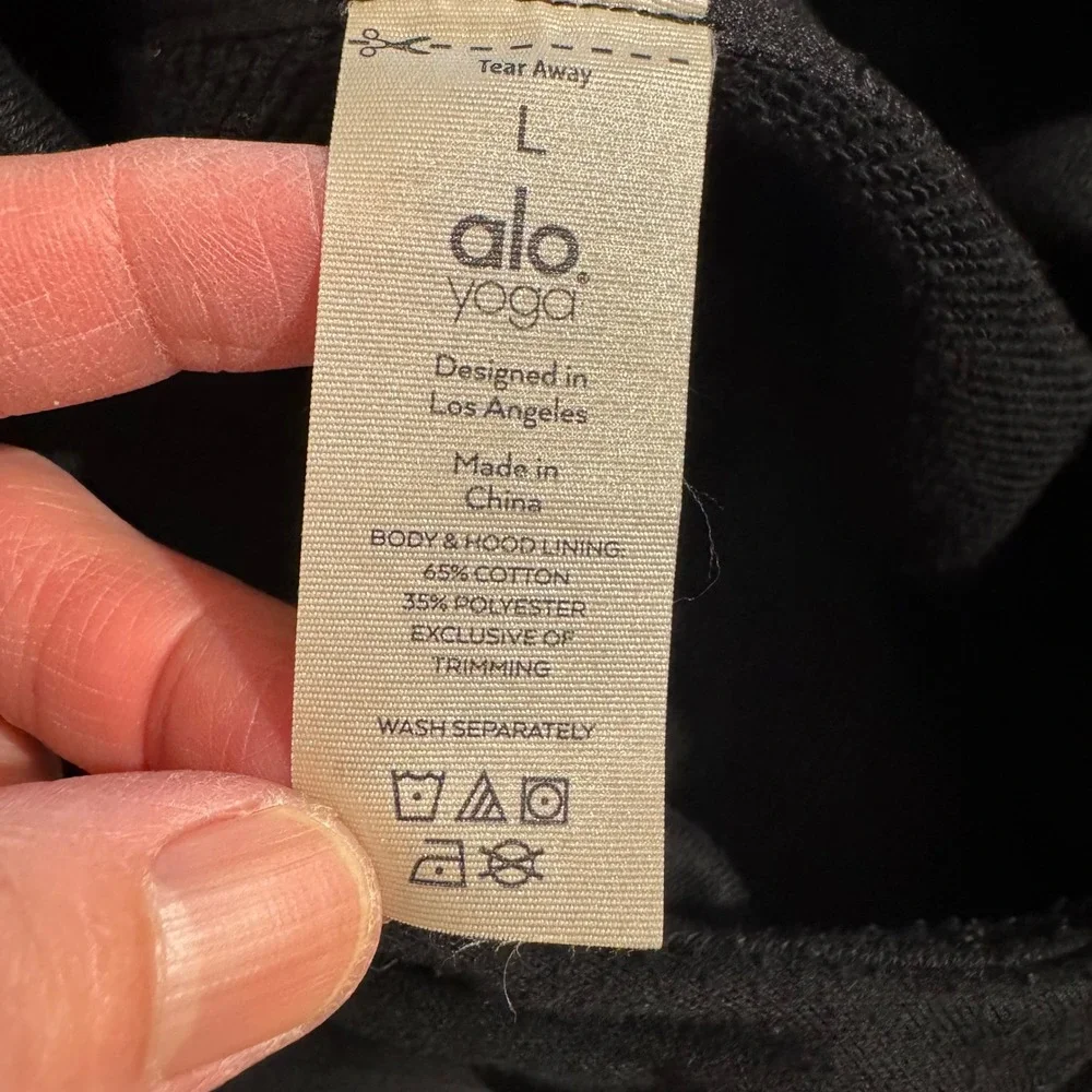 Alo Yoga Pullover Hoodie Women L Black Zipper Pockets Athleisure, Logo Patch